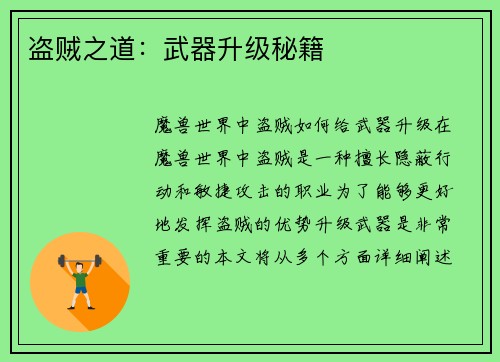 盗贼之道：武器升级秘籍